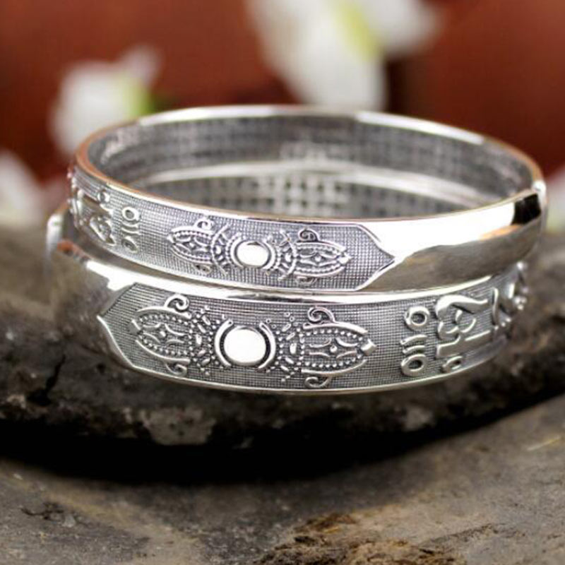Tibetan Sanskrit White Copper Bracelet Bangle — view 6
