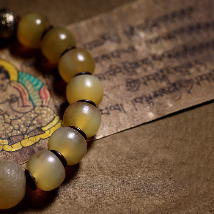 Tibetan sheep horn and silver mantra bracelet — view 4