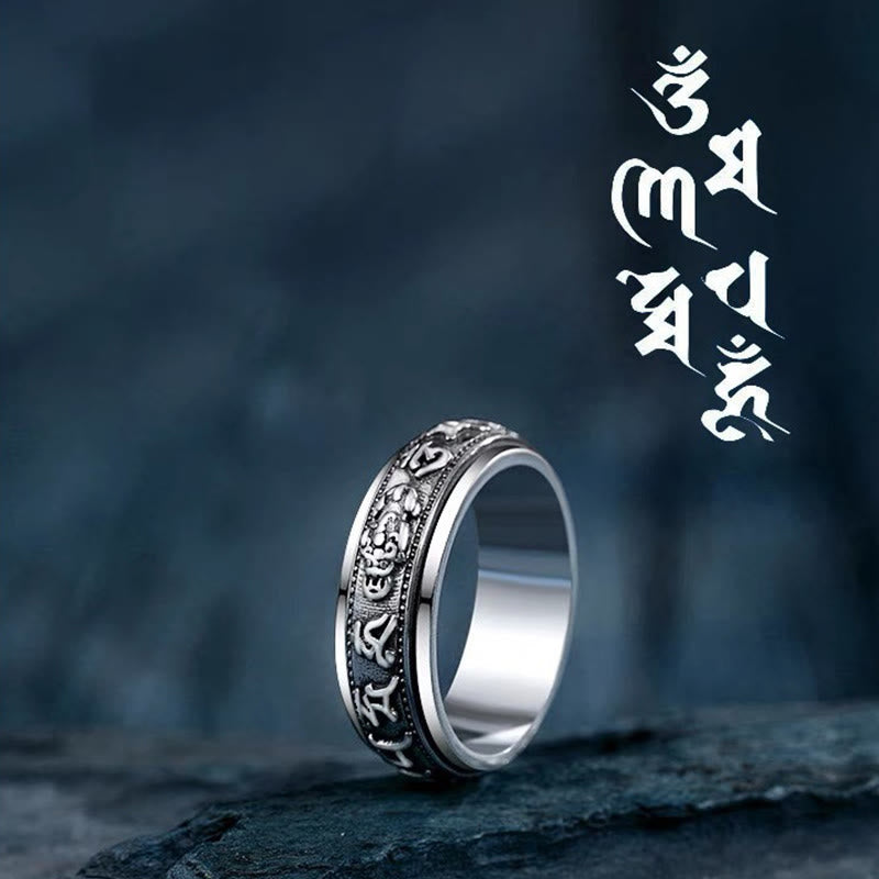 Tibetan mantra Pixiu rotatable ring — view 1