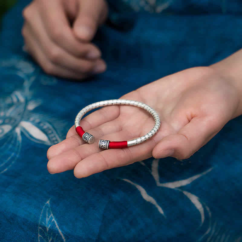 Tibetan mantra red string bangle — view 4