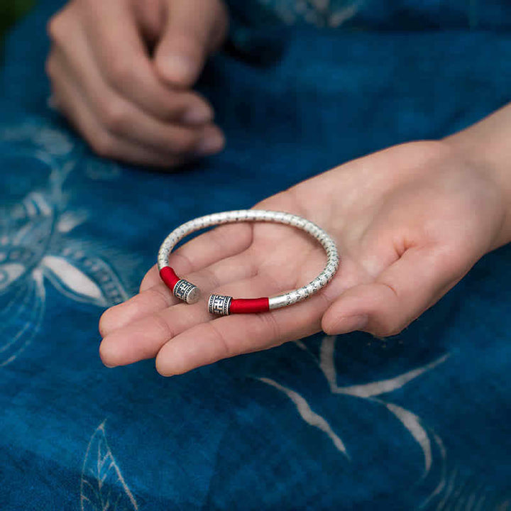 Tibetan mantra red string bangle — view 4