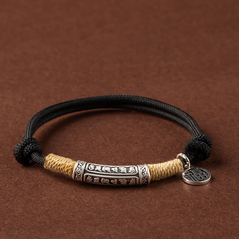 Buddha Stones 999 Sterling Silver Tibet Handmade Om Mani Padme Hum Fu Character TopRank Character Luck Braided Bracelet - image 3