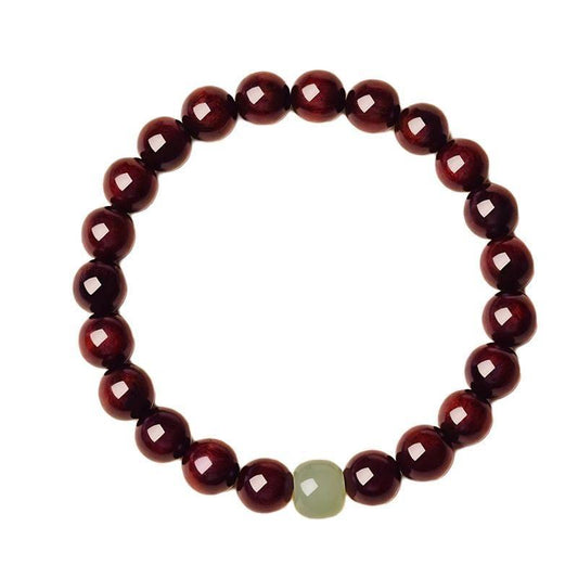 Nature Wood Lobular Red Sandalwood & Hetian Jade Buddha Bracelet | Buddhist Beads Jewelry | Unisex Gift for Him/Her
