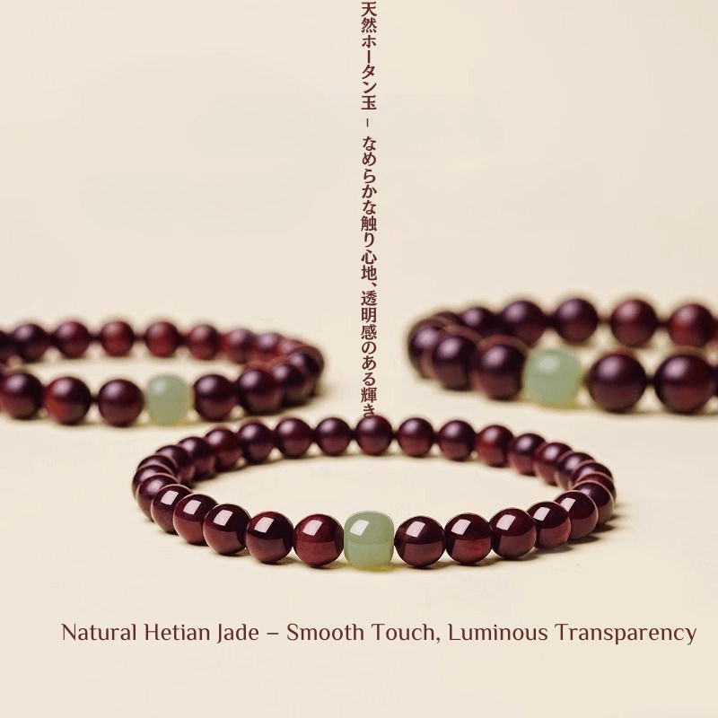 Nature Wood Lobular Red Sandalwood & Hetian Jade Buddha Bracelet | Buddhist Beads Jewelry | Unisex Gift for Him/Her