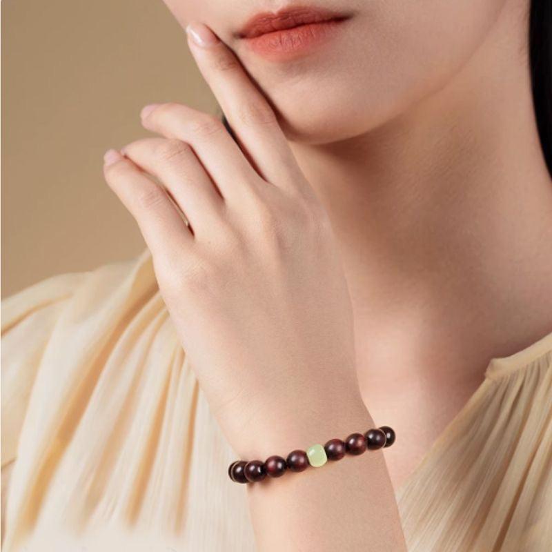 Nature Wood Lobular Red Sandalwood & Hetian Jade Buddha Bracelet | Buddhist Beads Jewelry | Unisex Gift for Him/Her