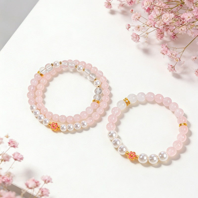 Buddha Stones Rose Quartz Clear Quartz Sweet Blossom Harmony Bracelet