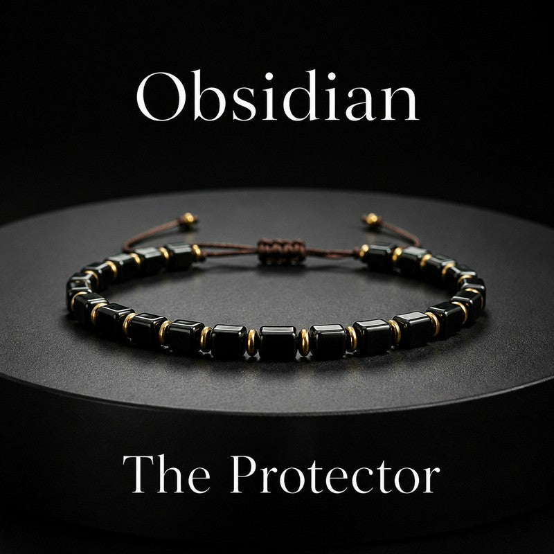 FREE Today: Protection and Strength Black Obsidian Square Bead Braided Adjustable Bracelet