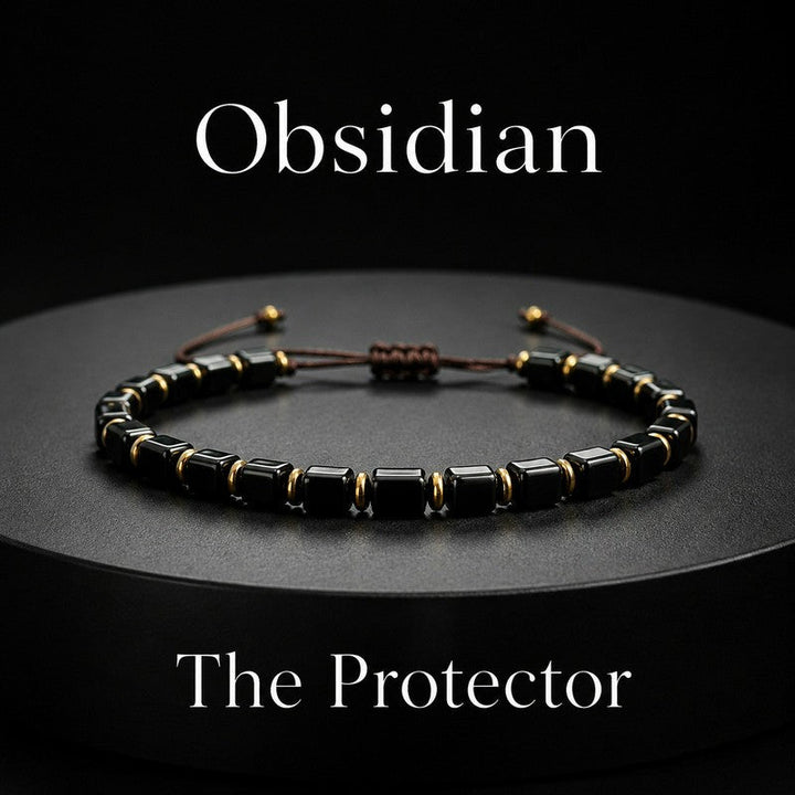 FREE Today: Protection and Strength Black Obsidian Square Bead Braided Adjustable Bracelet