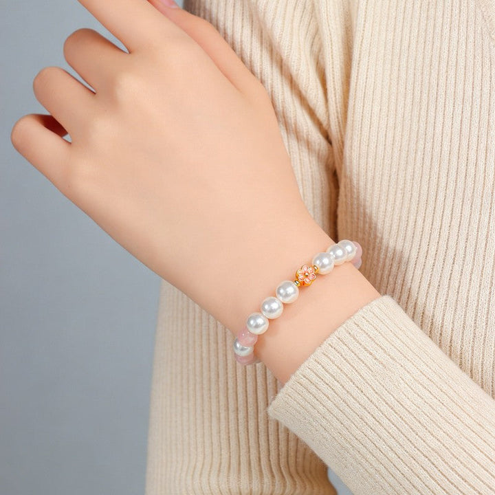 Buddha Stones Rose Quartz Clear Quartz Sweet Blossom Harmony Bracelet