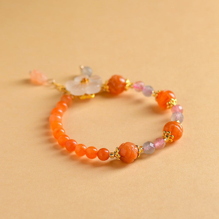 Buddha Stones Golden Silk Jade Lotus Bead Luck Floral Charm Bracelet
