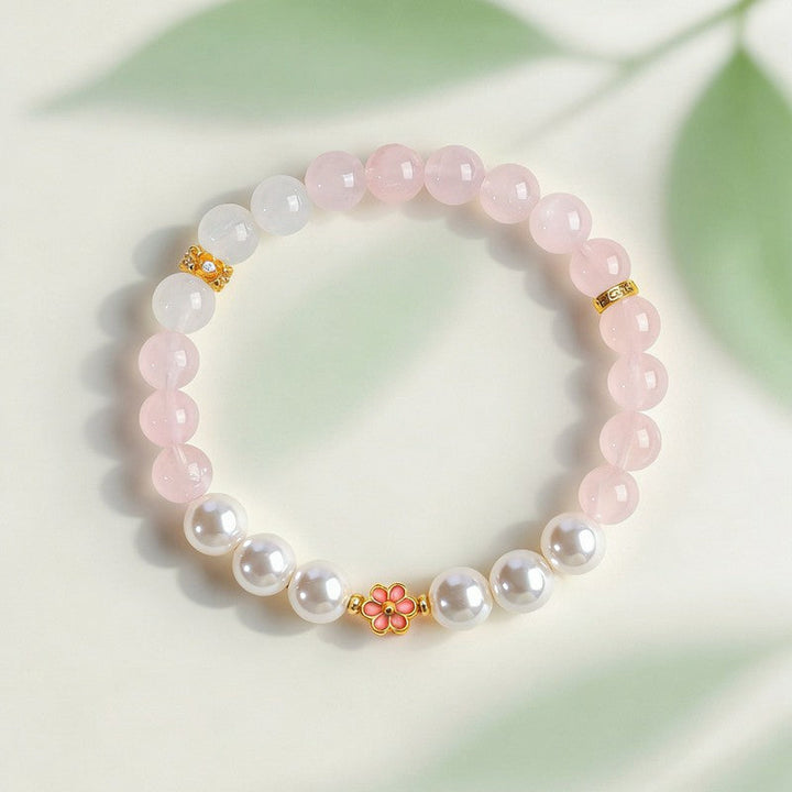 Buddha Stones Rose Quartz Clear Quartz Sweet Blossom Harmony Bracelet
