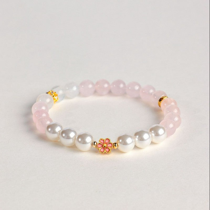 Buddha Stones Rose Quartz Clear Quartz Sweet Blossom Harmony Bracelet
