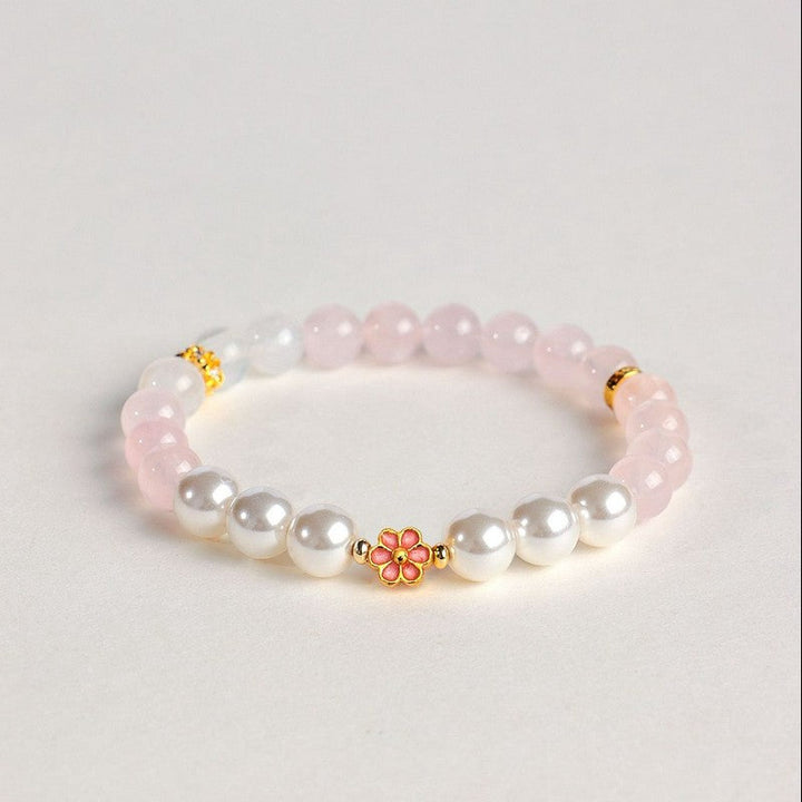 Buddha Stones Rose Quartz Clear Quartz Sweet Blossom Harmony Bracelet