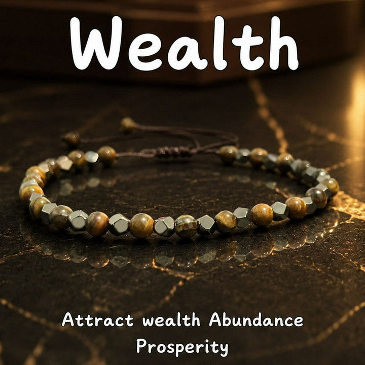 Buddha Stones Tiger Eye Black Magnetite Braided Confidence Adjustable Bracelet