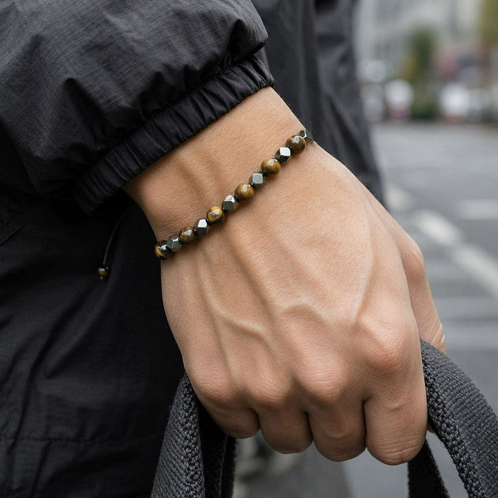 Buddha Stones Tiger Eye Black Magnetite Braided Confidence Adjustable Bracelet