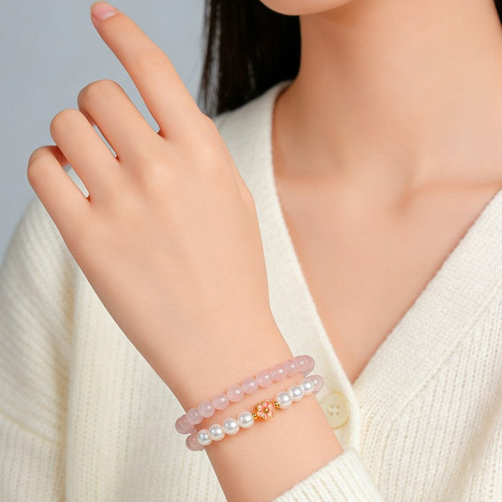 Buddha Stones Rose Quartz Clear Quartz Sweet Blossom Harmony Bracelet