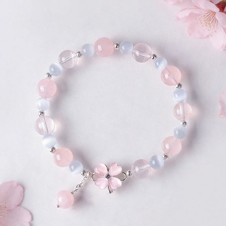 Buddha Stones Prehnite Rose Quartz Blue Chalcedony Lucky Clover Love Bracelet