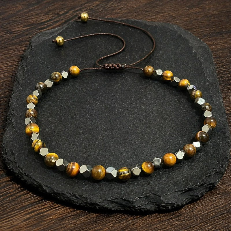 Buddha Stones Tiger Eye Black Magnetite Braided Confidence Adjustable Bracelet