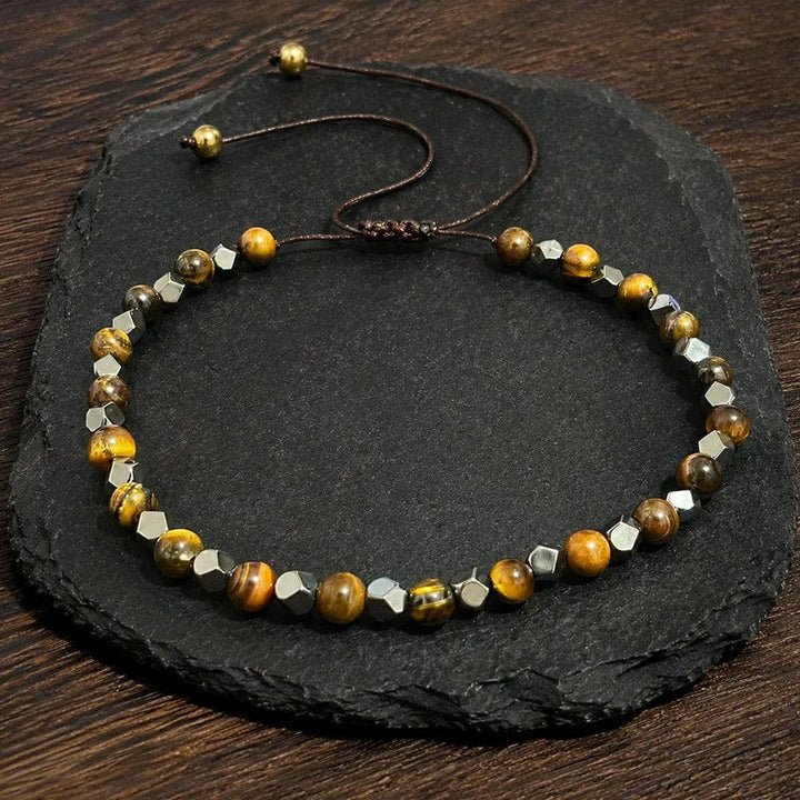 Buddha Stones Tiger Eye Black Magnetite Braided Confidence Adjustable Bracelet