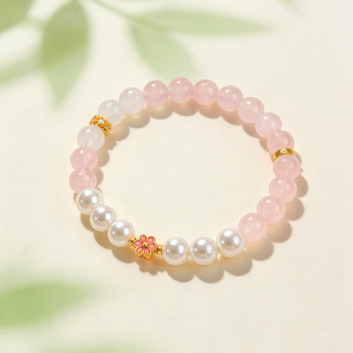 Buddha Stones Rose Quartz Clear Quartz Sweet Blossom Harmony Bracelet