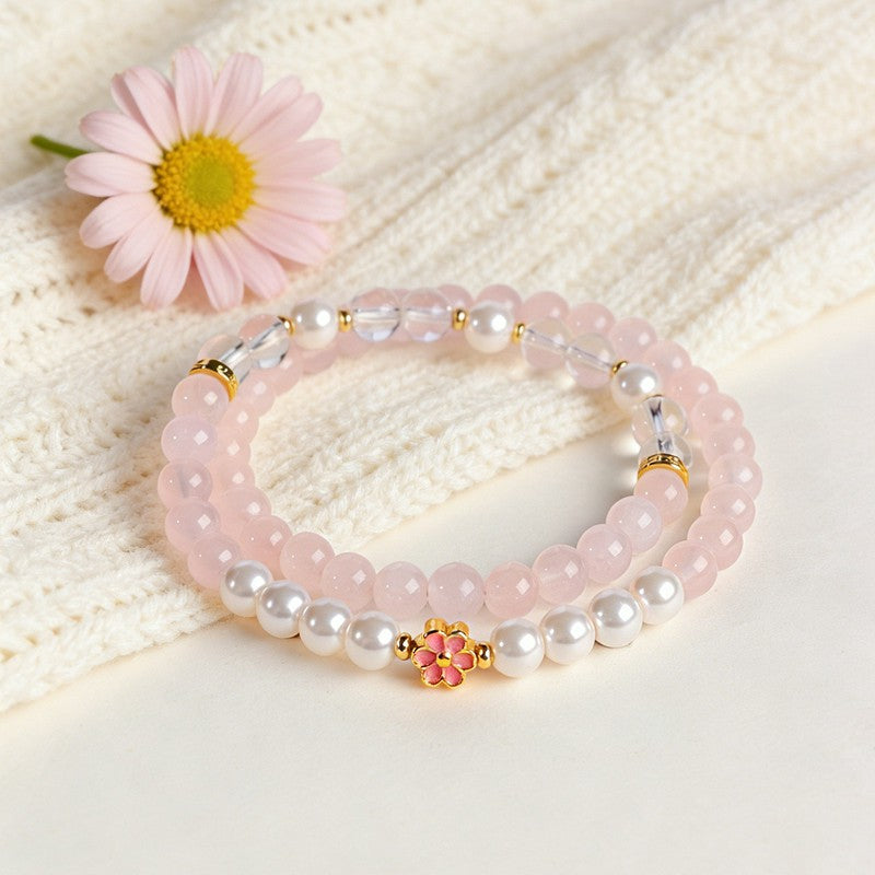 Buddha Stones Rose Quartz Clear Quartz Sweet Blossom Harmony Bracelet