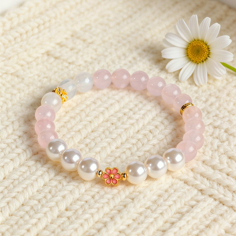Buddha Stones Rose Quartz Clear Quartz Sweet Blossom Harmony Bracelet