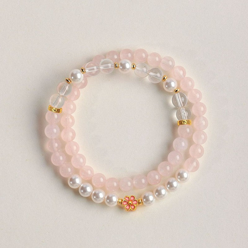 Buddha Stones Rose Quartz Clear Quartz Sweet Blossom Harmony Bracelet