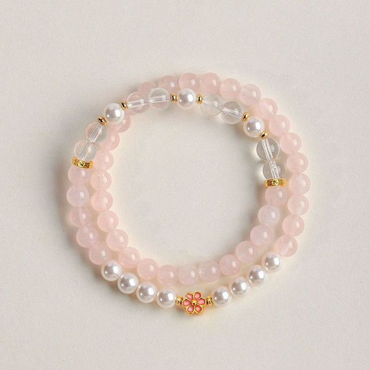 Buddha Stones Rose Quartz Clear Quartz Sweet Blossom Harmony Bracelet