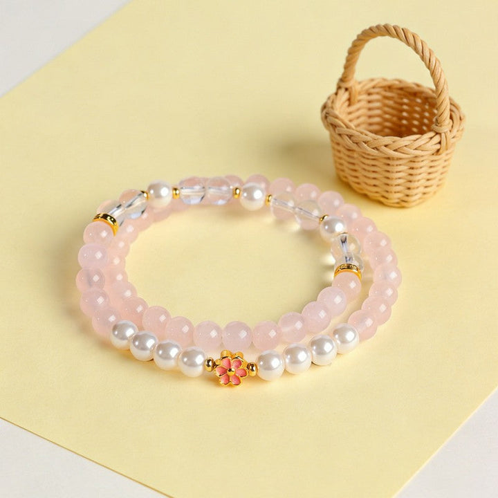 Buddha Stones Rose Quartz Clear Quartz Sweet Blossom Harmony Bracelet