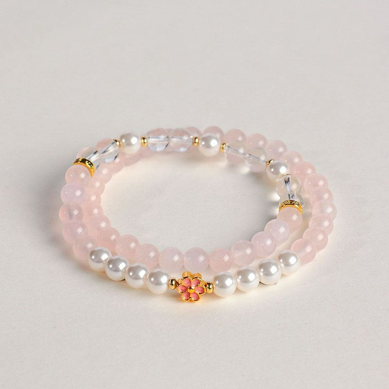 Buddha Stones Rose Quartz Clear Quartz Sweet Blossom Harmony Bracelet