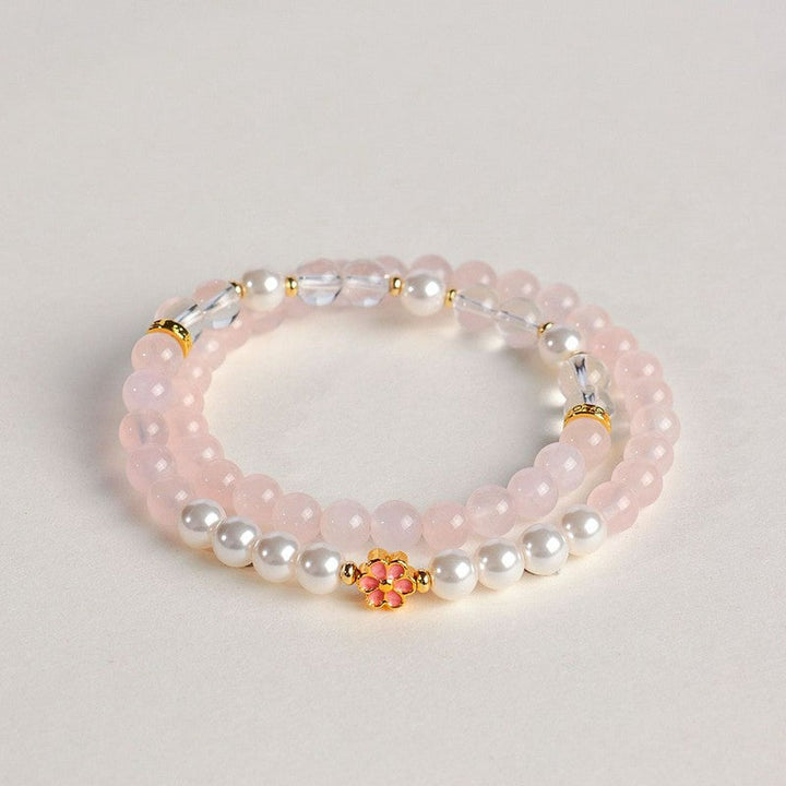 Buddha Stones Rose Quartz Clear Quartz Sweet Blossom Harmony Bracelet