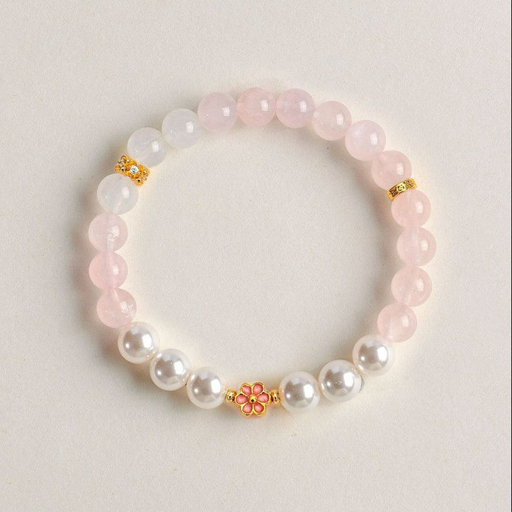 Buddha Stones Rose Quartz Clear Quartz Sweet Blossom Harmony Bracelet
