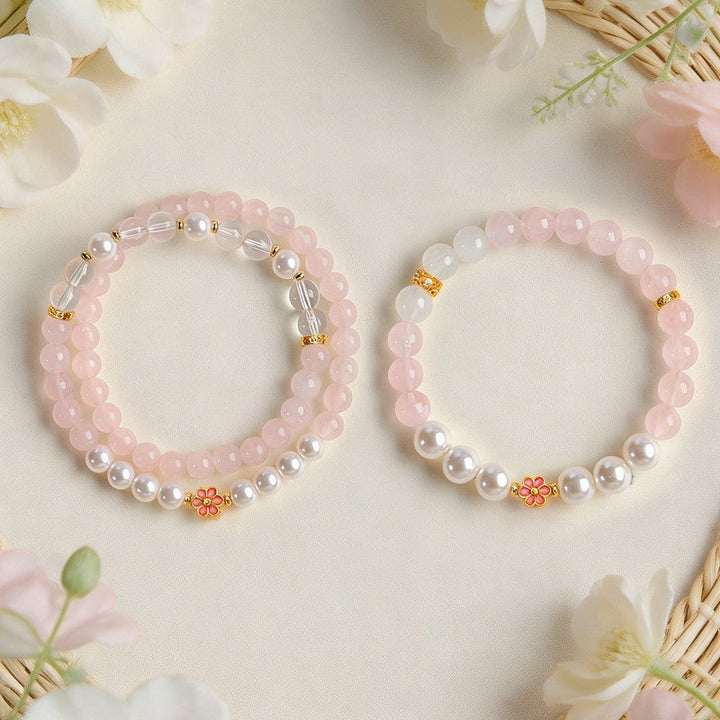 Buddha Stones Rose Quartz Clear Quartz Sweet Blossom Harmony Bracelet