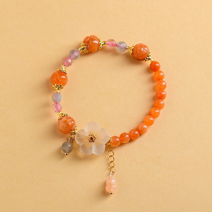 Buddha Stones Golden Silk Jade Lotus Bead Luck Floral Charm Bracelet