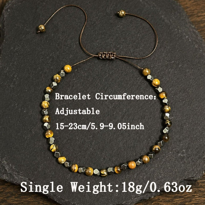 Buddha Stones Tiger Eye Black Magnetite Braided Confidence Adjustable Bracelet