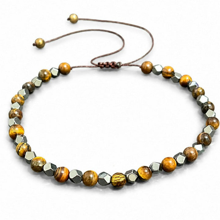 Buddha Stones Tiger Eye Black Magnetite Braided Confidence Adjustable Bracelet