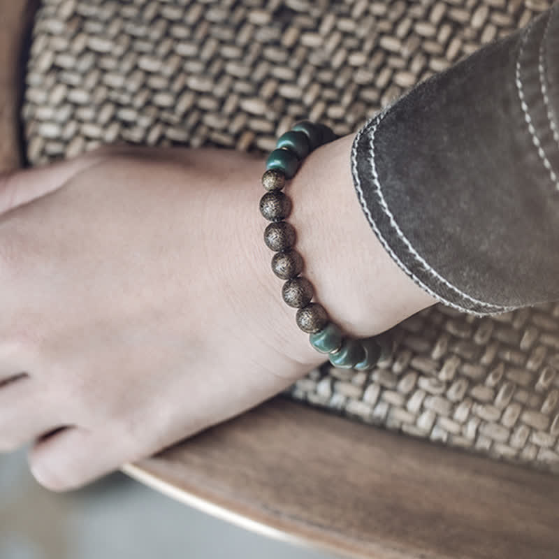 Tibetan cyan Bodhi seed and copper bracelet — view 3