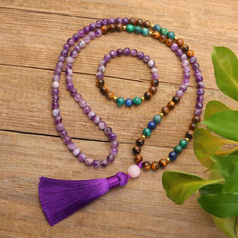 Tibetan Amethyst Mala Bracelet Set — view 1