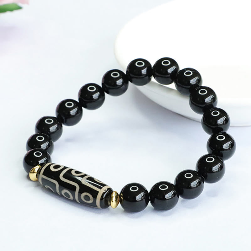 Tibetan Nine-Eye Dzi Bead and Black Onyx Bracelet — view 6