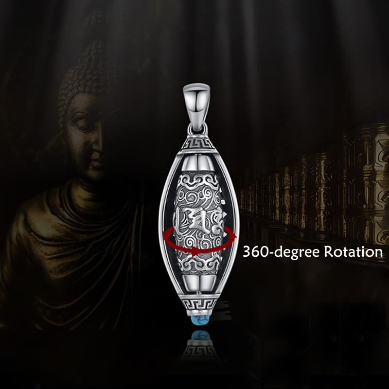 Buddha Stones Tibet Om Mani Padme Hum Protection Necklace Rotatable Pendant Necklaces & Pendants BS 1