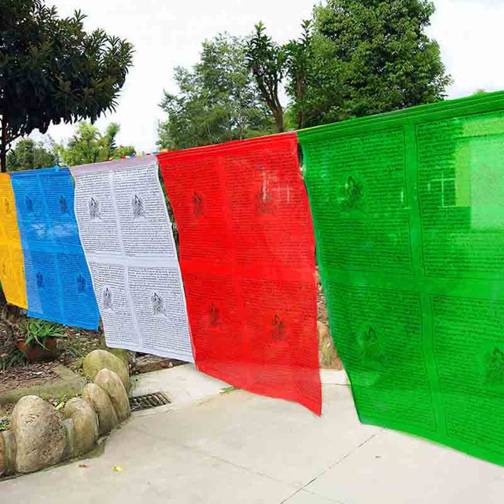 Five-color Windhorse prayer flag strand — view 1