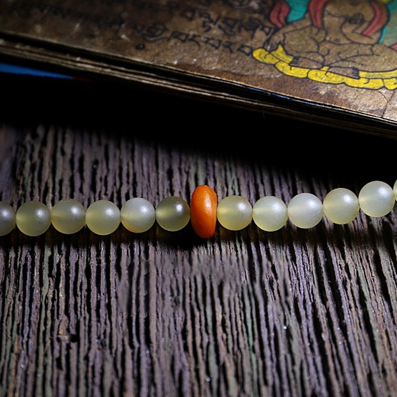 Buddha Stones 108 Mala Beads Tibet Sheep Horn Amber Luck Bracelet Bracelet Mala BS 11