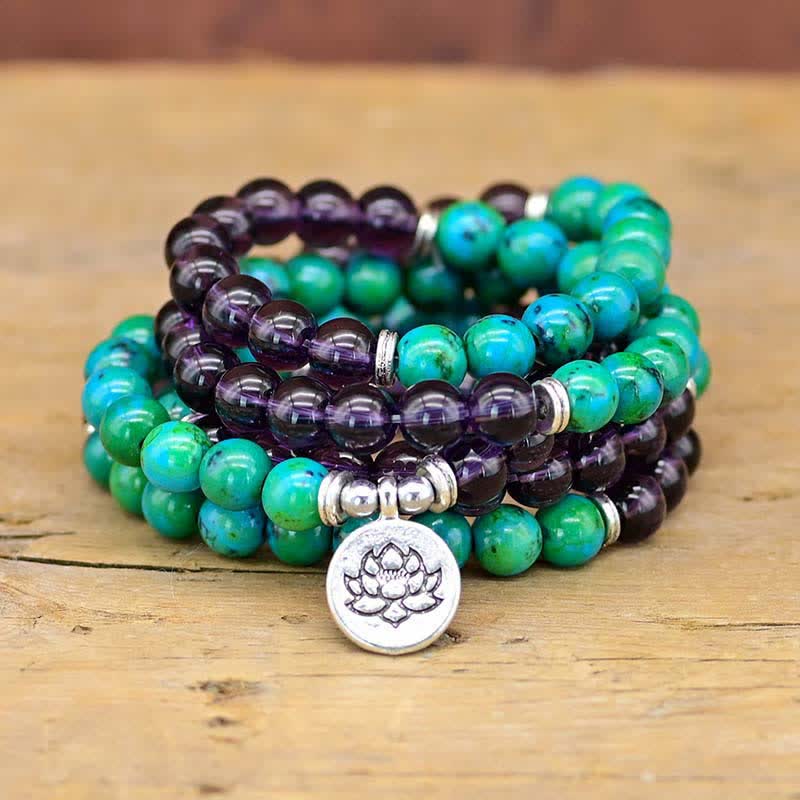 Amethyst Green Aventurine Lotus Mala Bracelet — main product view