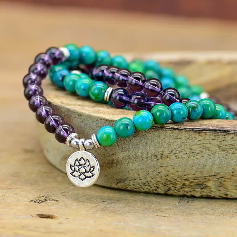 Amethyst Green Aventurine Lotus Mala Bracelet — product view 2