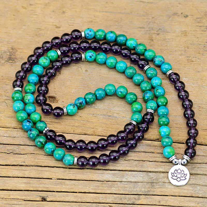 Amethyst Green Aventurine Lotus Mala Bracelet — product view 3