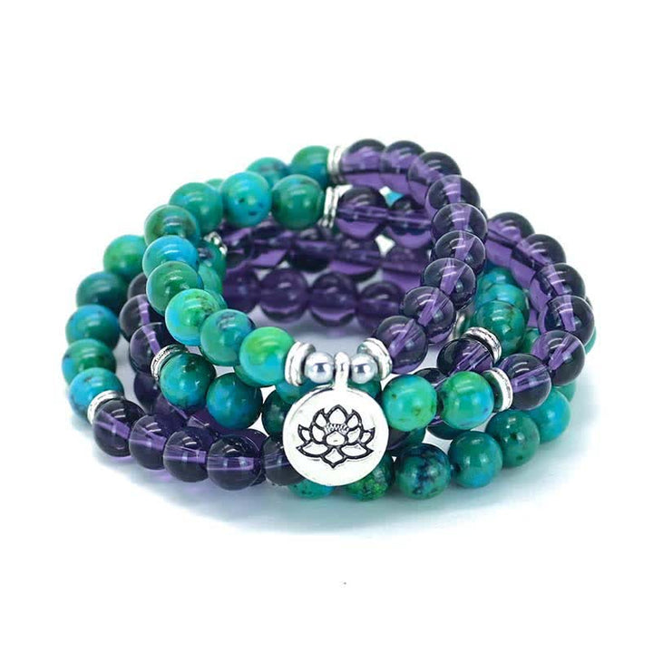 Amethyst Green Aventurine Lotus Mala Bracelet — product view 4