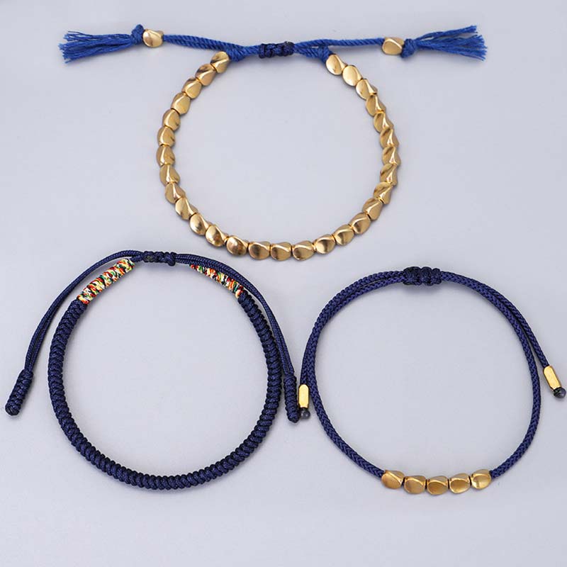 Three-piece copper bead cord bracelet set — view 5