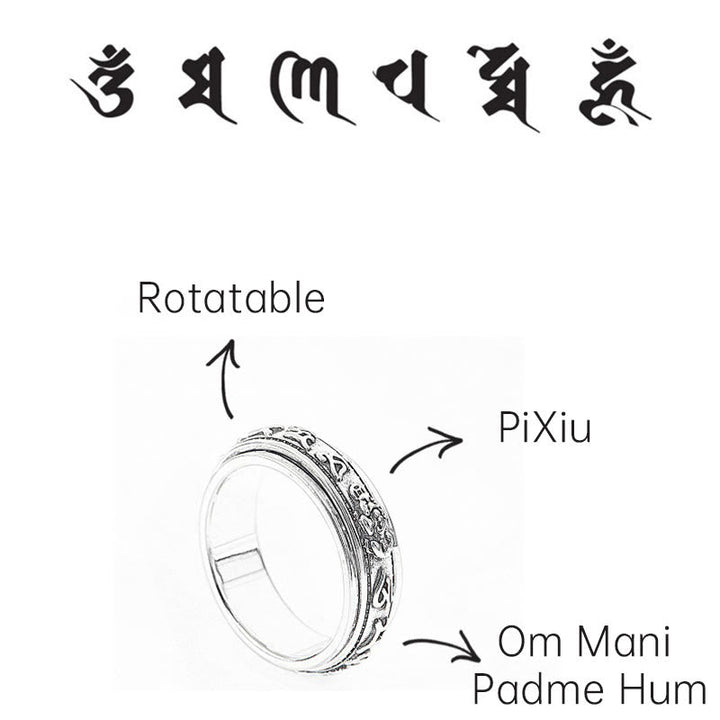 Tibetan mantra Pixiu rotatable ring — view 3