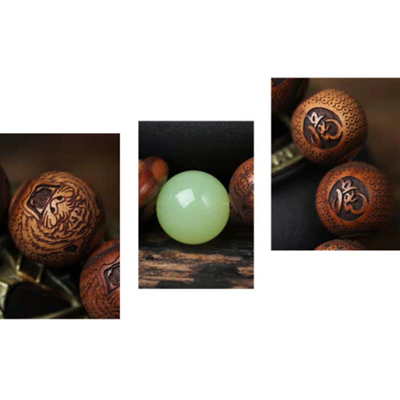 Buddha Stones Tibetan Rosewood Engraving Tiger Protection Bracelet Bracelet BS 7
