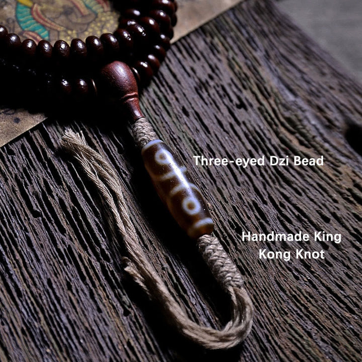 Purple Bodhi seed and Dzi bead mala bracelet — view 12